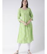 Women Green Cotton A-line Kurta