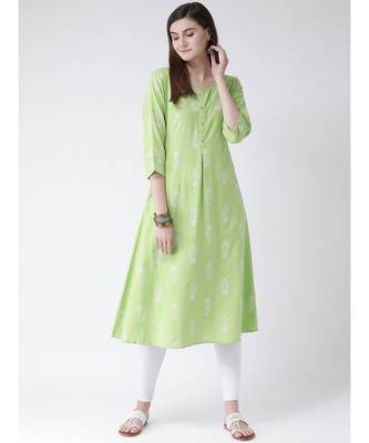 Women Green Cotton A-line Kurta 5