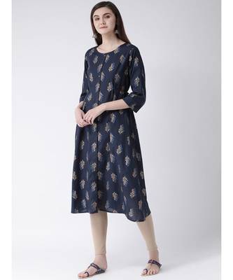 Women Blue Cotton A-line Kurta 2