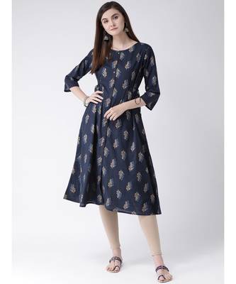 Women Blue Cotton A-line Kurta 5