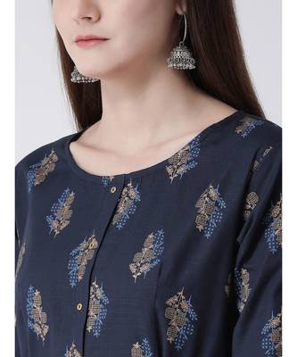 Women Blue Cotton A-line Kurta 6