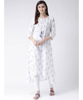 Women Blue Cotton A-line Kurta 1