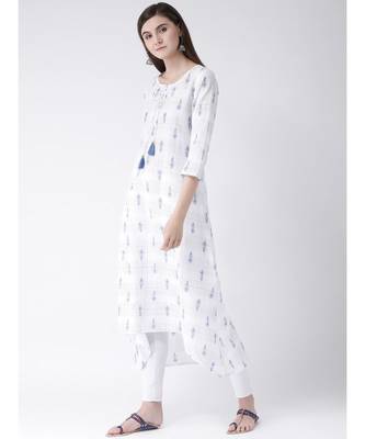 Women Blue Cotton A-line Kurta 2