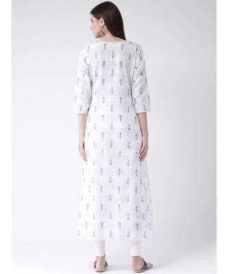 Women Blue Cotton A-line Kurta 3