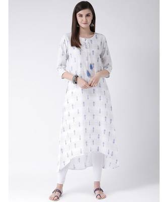 Women Blue Cotton A-line Kurta 4