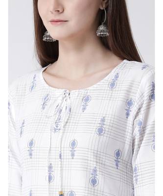 Women Blue Cotton A-line Kurta 5