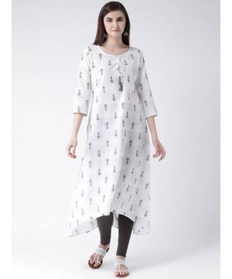 Women Grey Cotton A-line Kurta 1
