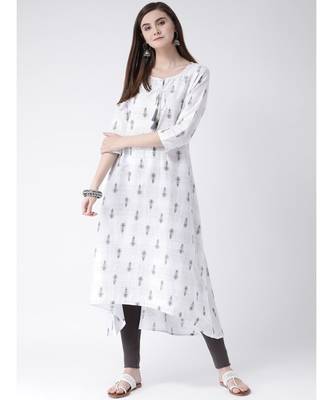 Women Grey Cotton A-line Kurta 3