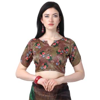 Women   s  brown Tussar Silk Floral Printed Designer Saree 2