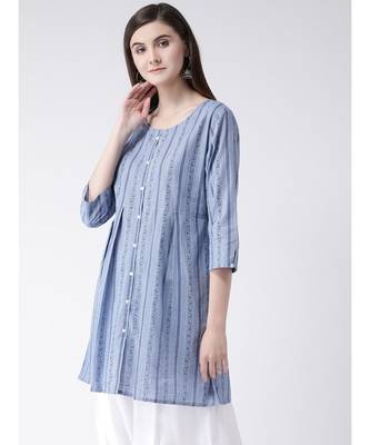 Women Blue Cotton A-line Kurta 1