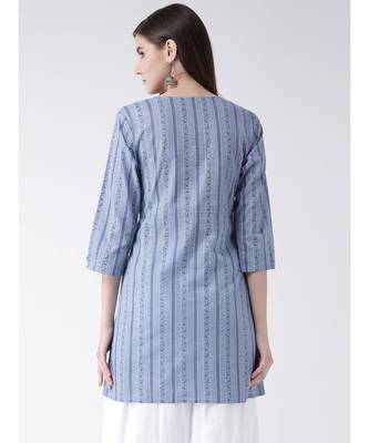 Women Blue Cotton A-line Kurta 3