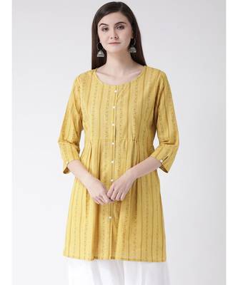 Women Yellow Cotton A-line Kurta 1