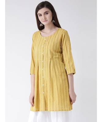 Women Yellow Cotton A-line Kurta 2