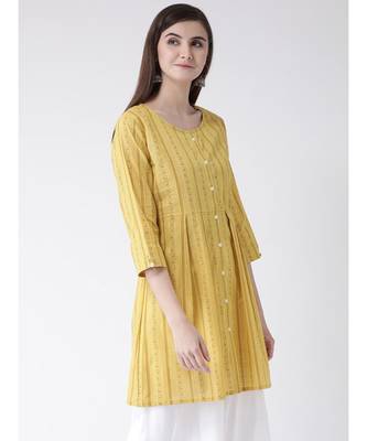 Women Yellow Cotton A-line Kurta 3