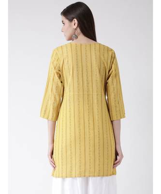 Women Yellow Cotton A-line Kurta 4