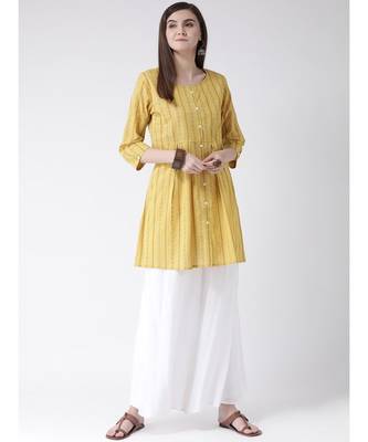 Women Yellow Cotton A-line Kurta 5