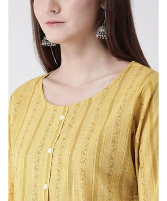 Women Yellow Cotton A-line Kurta 6