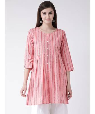 Women Pink Cotton A-line Kurta 1