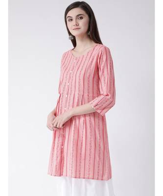 Women Pink Cotton A-line Kurta 2