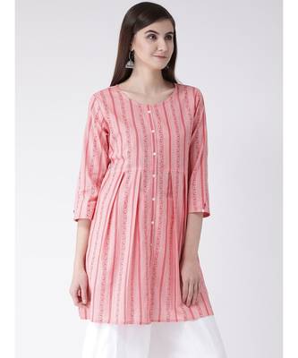 Women Pink Cotton A-line Kurta 3