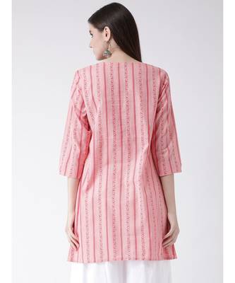 Women Pink Cotton A-line Kurta 4