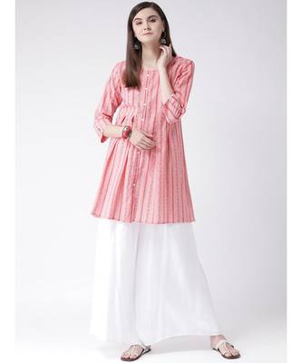 Women Pink Cotton A-line Kurta 5