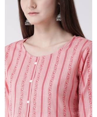 Women Pink Cotton A-line Kurta 6