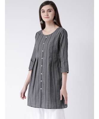 Women Grey Cotton A-line Kurta 2