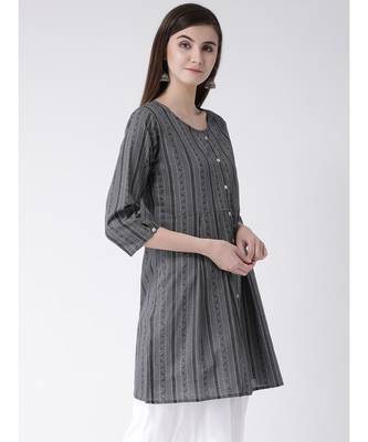 Women Grey Cotton A-line Kurta 3