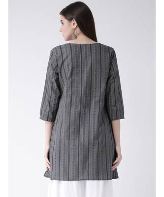 Women Grey Cotton A-line Kurta 4