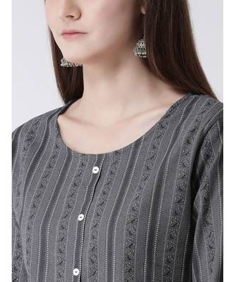 Women Grey Cotton A-line Kurta 6