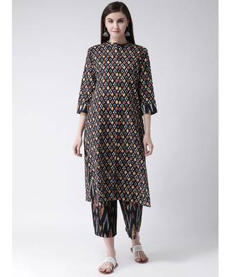 Women Cotton Black Kurta Palazzo Set 1