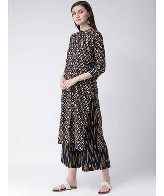 Women Cotton Black Kurta Palazzo Set 2
