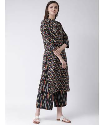 Women Cotton Black Kurta Palazzo Set 3