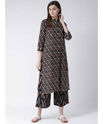 Women Cotton Black Kurta Palazzo Set 5