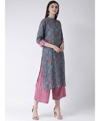 Women Cotton Grey Kurta Palazzo Set 3