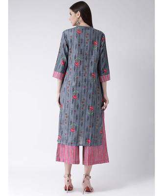 Women Cotton Grey Kurta Palazzo Set 4