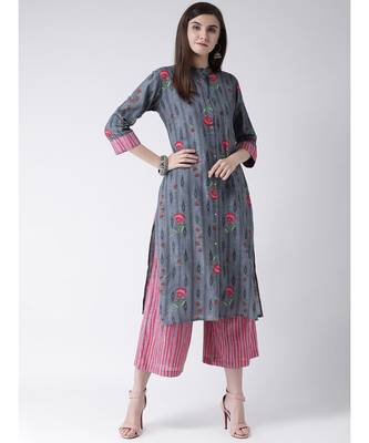Women Cotton Grey Kurta Palazzo Set 5