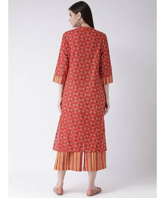 Women Cotton Red Kurta Palazzo Set 4
