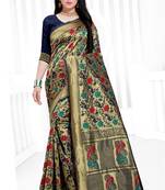 Blue hand woven banarasi silk saree with blouse