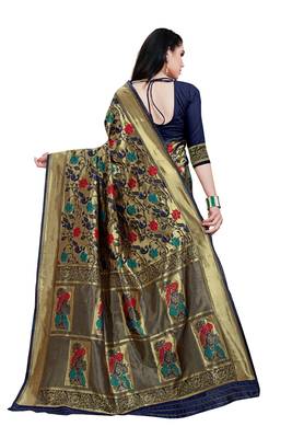 Blue hand woven banarasi silk saree with blouse 2