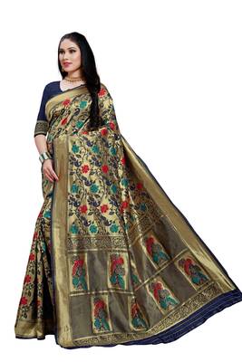 Blue hand woven banarasi silk saree with blouse 3