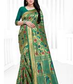 Green hand woven banarasi silk saree with blouse
