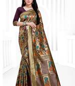 Maroon hand woven banarasi silk saree with blouse