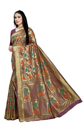 Maroon hand woven banarasi silk saree with blouse 3