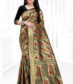 Black hand woven banarasi silk saree with blouse