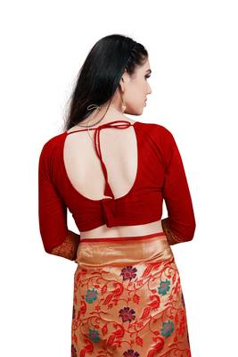Red hand woven banarasi silk saree with blouse 4