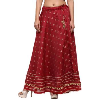 Maroon printed cotton skirts 1