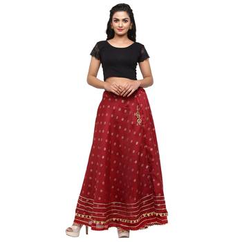Maroon printed cotton skirts 4