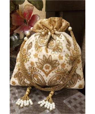 White and gold  potli bag 1